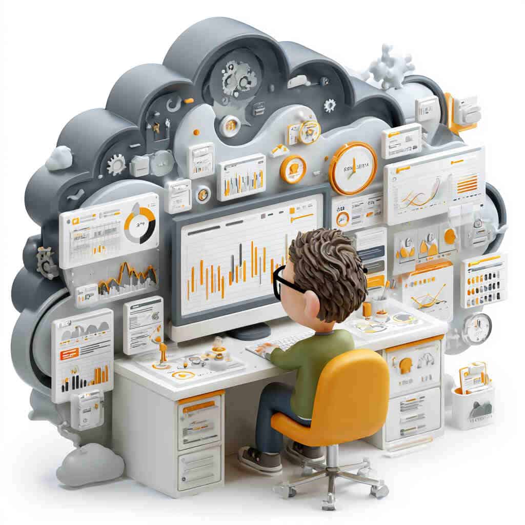 Иконки различных типов данных (база данных, документ, папка проекта, конверт, шестеренка).