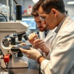 Исследователь измеряет параметры волновода на частоте 250 ГГц.