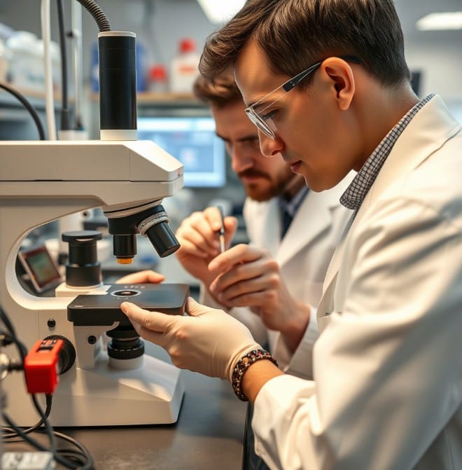 Исследователь измеряет параметры волновода на частоте 250 ГГц. Исследователь измеряет параметры волновода на частоте 250 ГГц.